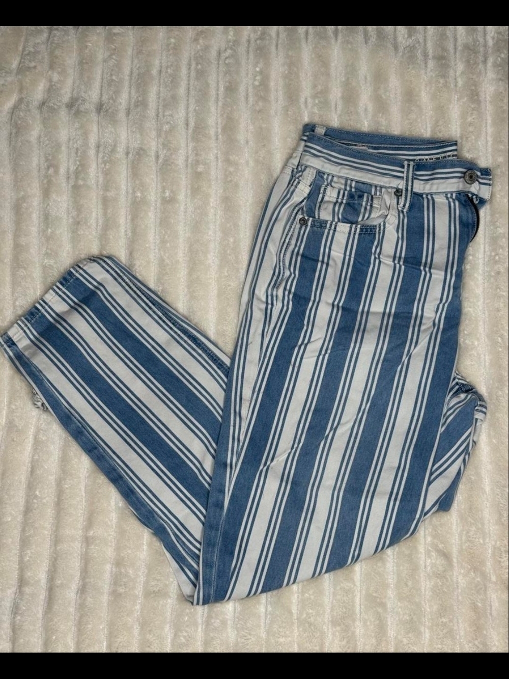 American Eagle Outfitters Blue and White Striped Straight Leg Jeans